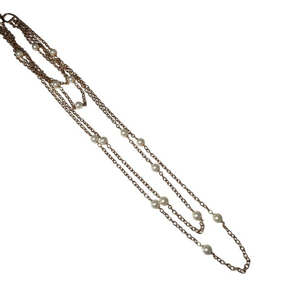 NWT Kenneth Jay Lane Gold-Tone Multi-Strand Chain Necklace Faux Pearls 22" in - Picture 6 of 8